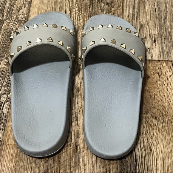 Valentino Rock Stud Slides Gray Size 39 US 9 Preowned - Picture 3 of 12